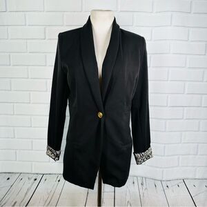 IMAN Black Blazer with Blue/White/Gold Paisley Cuffs - Size Small